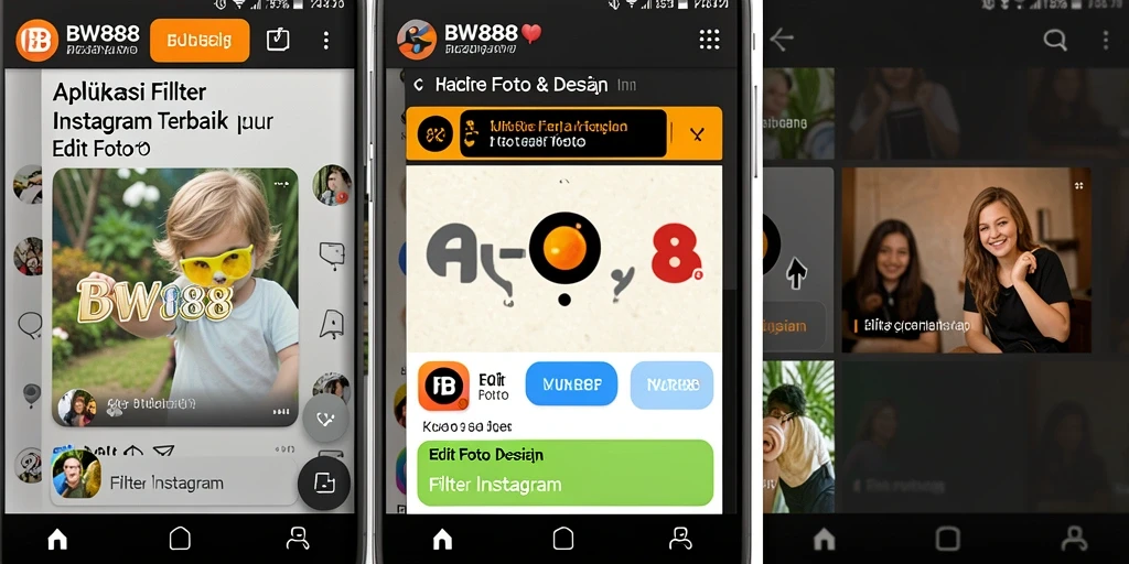 Antarmuka BW888 dengan pilihan filter Instagram yang menarik dan mudah digunakan.