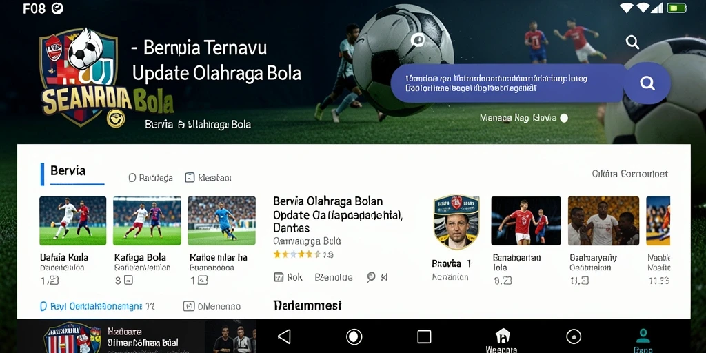 Tampilan antarmuka F08 yang menampilkan berita olahraga bola terbaru.