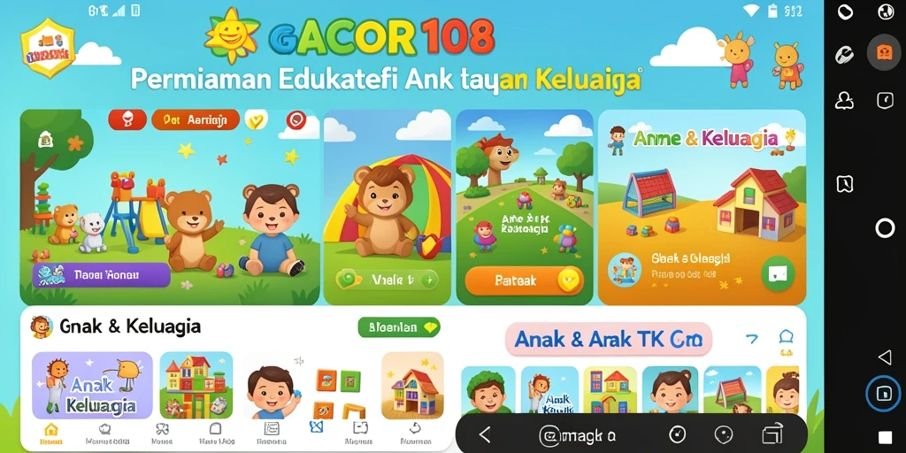 Tampilan antarmuka aplikasi GACOR108 yang ceria dan edukatif.