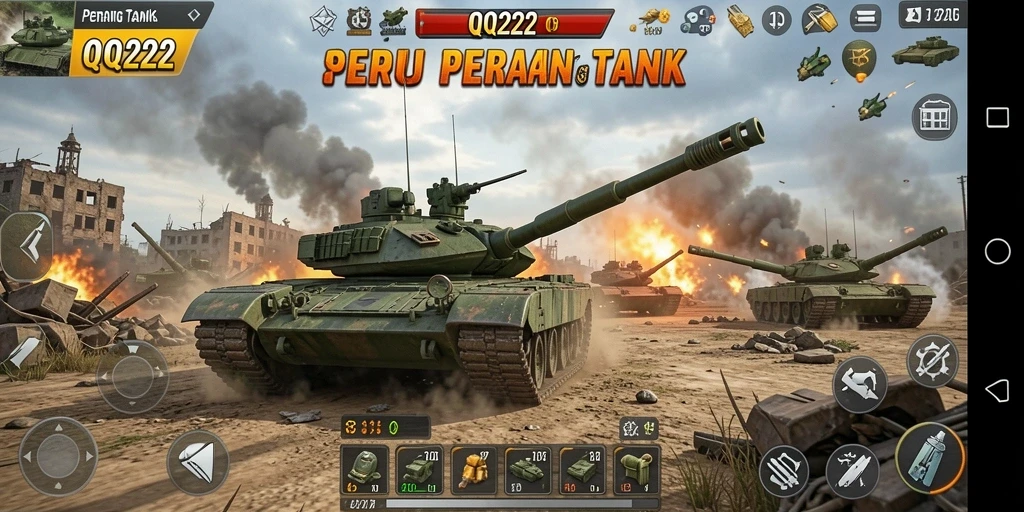 Tampilan antarmuka pertempuran tank yang menegangkan dalam QQ222.
