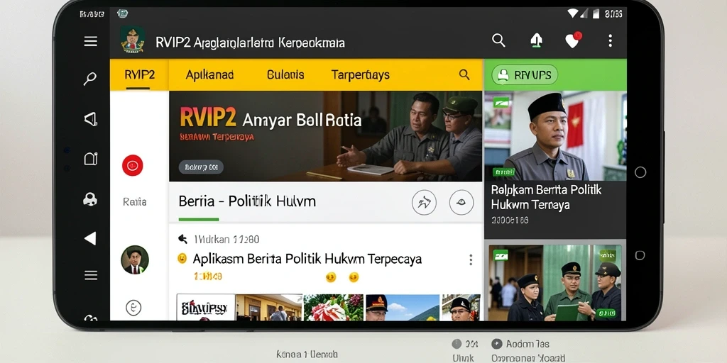 Tampilan antarmuka utama aplikasi RVIP2 dengan berita politik dan hukum terkini.