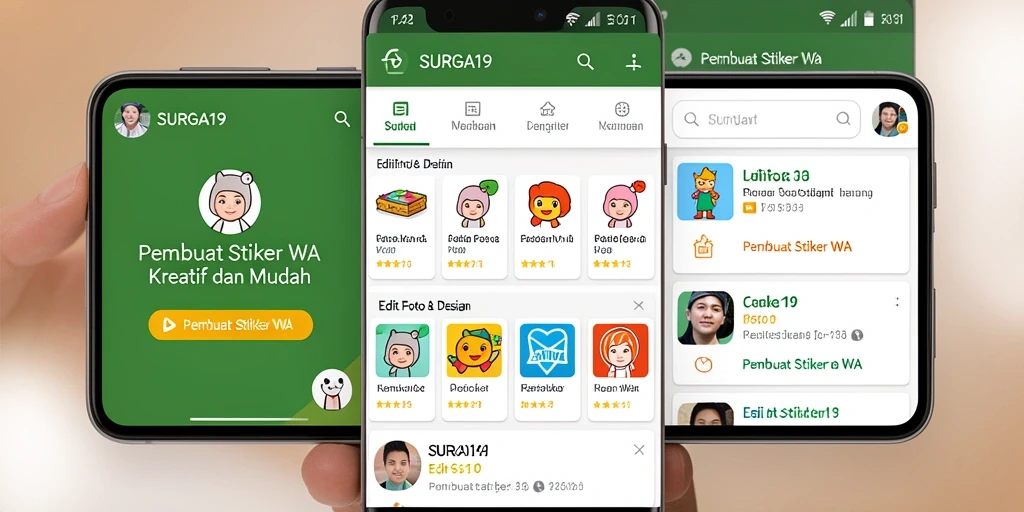 Screenshot utama aplikasi SURGA19 menampilkan berbagai fitur pembuatan stiker yang intuitif.