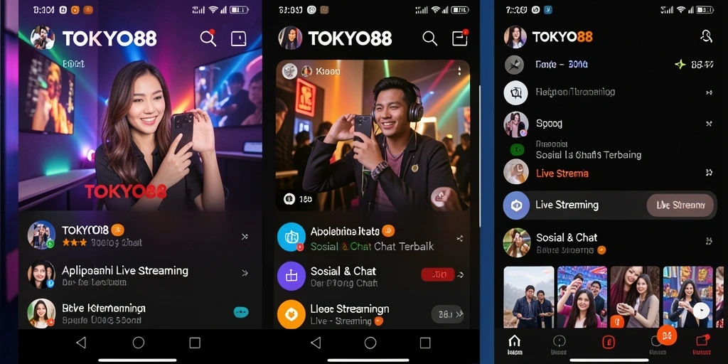 Tampilan antarmuka aplikasi TOKYO88 untuk Live Streaming yang interaktif.